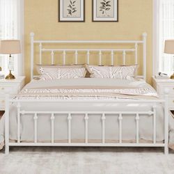 14" King Size Metal Platform Bed Frame/Victorian Headboard and Footboard/Steel Slats Mattress Foundation for Storage/No Box Spring Needed/Noise Free/W