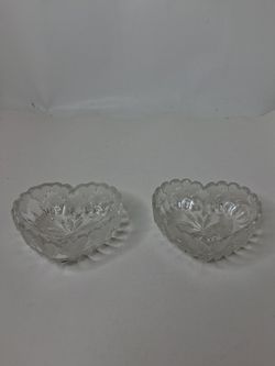 Set of 2 Crystal Glass Heart-Shaped Bowls