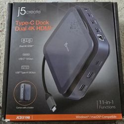 j5create USB-C Dock JCD542 – Like New – Box + Manual – Dual 4K HDMI