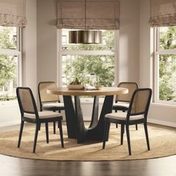 Sawyer Round Dining Table with 4 Edith Cane Chairs