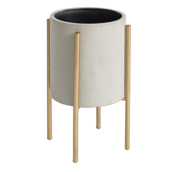 Large Gray Planter with Brass Stand