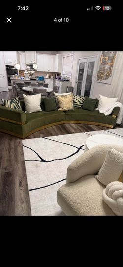 Green Velvet Curved Sectional Sofa