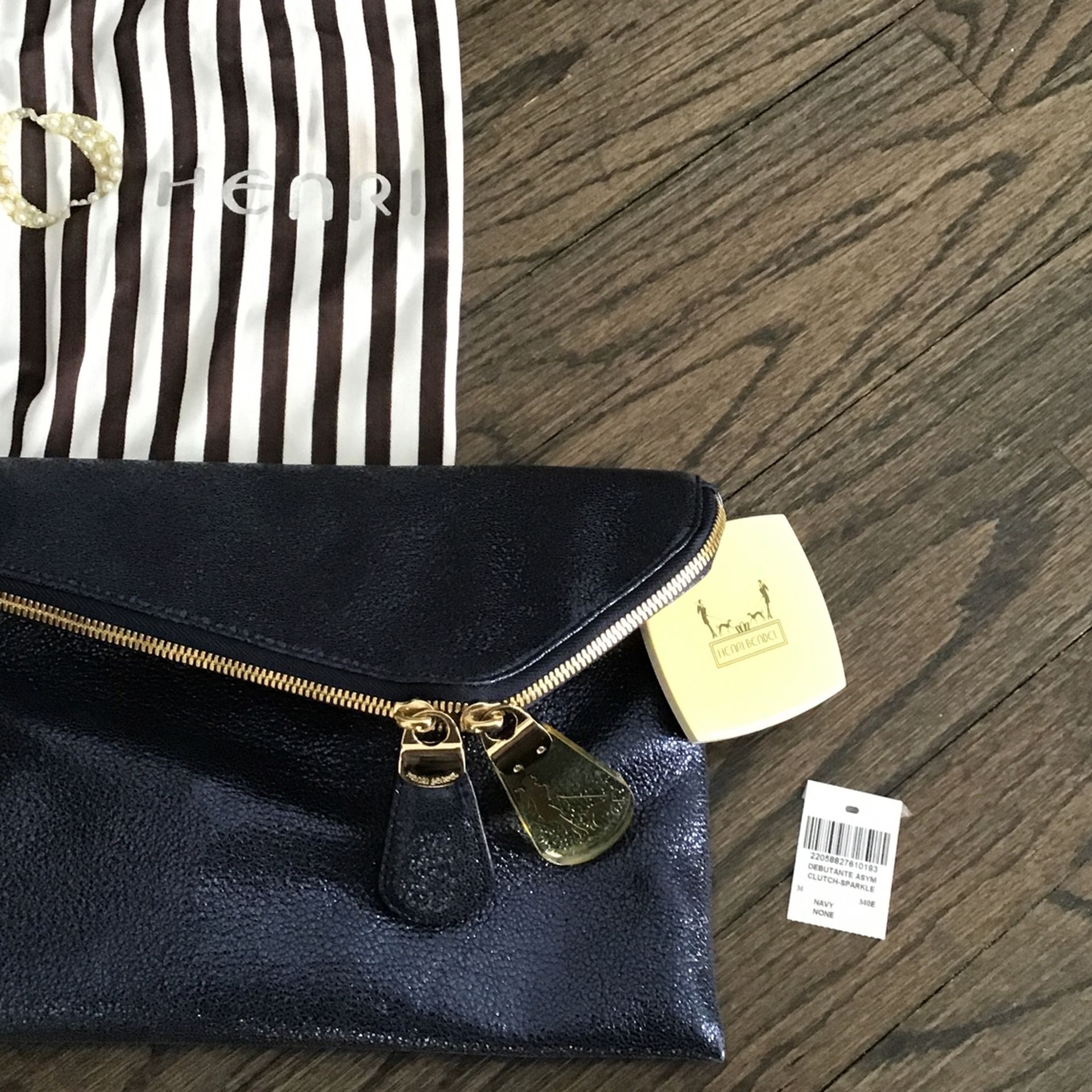 Henri Bendel Navy Clutch ( Debutante ASYM Sparkle Clutch) - New, Never Used. Tags Still On.