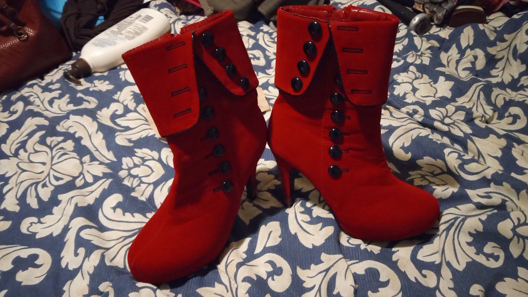 Red And Black Velvet Boots