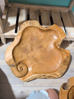 Hand-Carved Wood Live Edge Bowl with Snail Detail