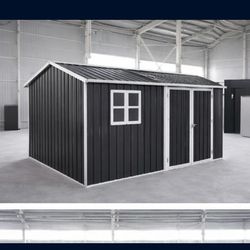 10X8FT Outdoor Steel Storage Shed with Clear Window, Lockable Doors, Weather-Resistant Metal Tool Shed for Garden, Backyard, Patio, and Utility Storag