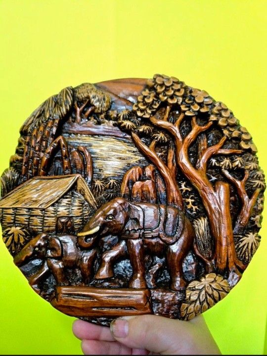 Vintage Carved Wood Elephants Wall Art 10" Check My Other Listings