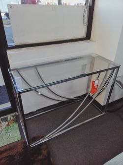 Lille, Glass Top Entryway Console Table Accents Chrome.