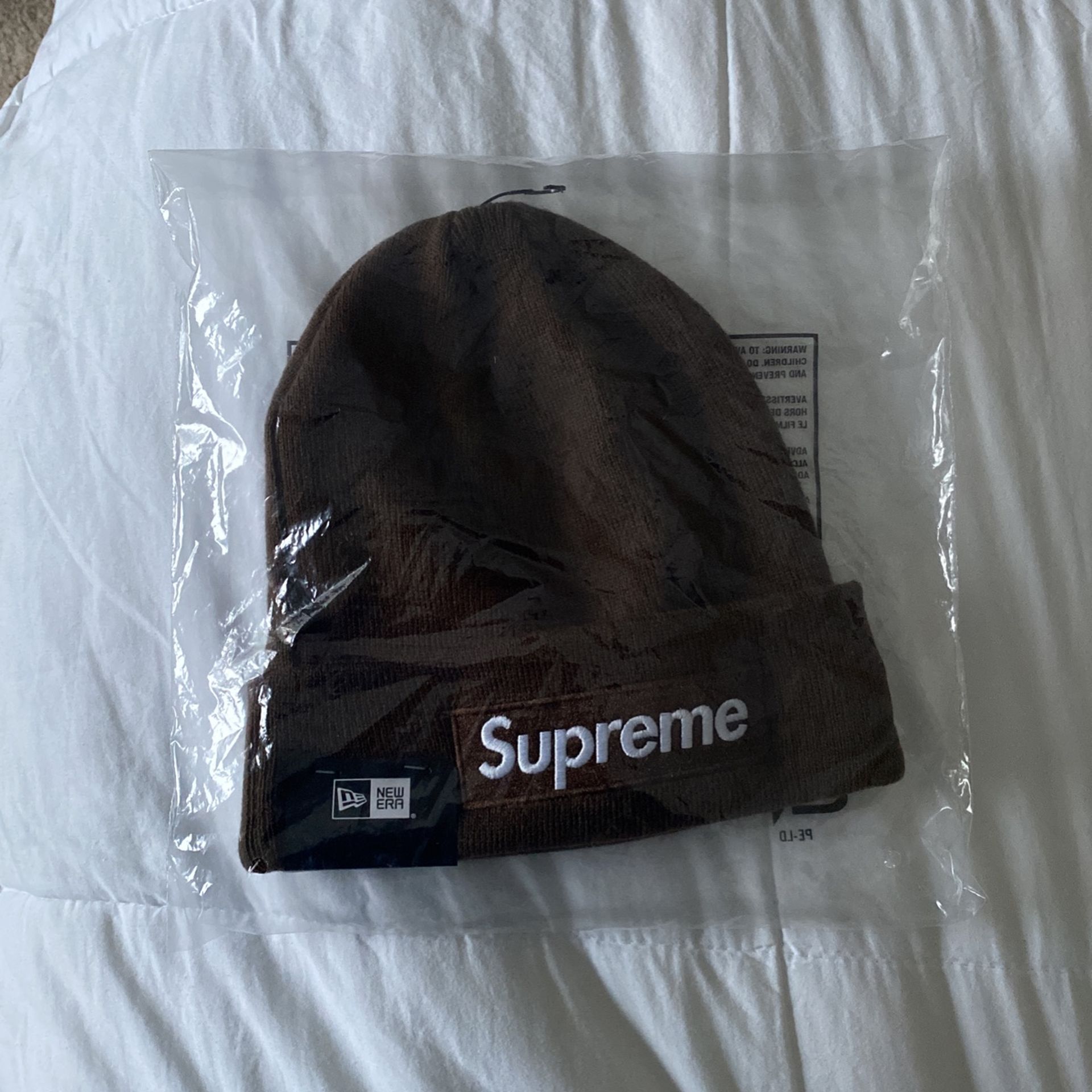 Supreme New Era Logo Beanie Brown