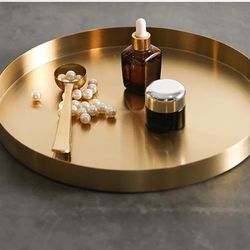 2 Round Gold Storage Trays,  Jewelry Coffee Table Bar 