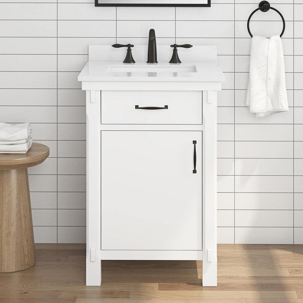 Bellington 24 in. Single Sink Almond Toffee Bath Vanity with White Engineered Stone Top (Assembled)