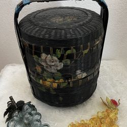 Antique Chinese 2 Tier Hand painted Basket 