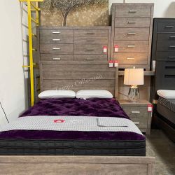 Queen Panel Bed with Mattress, Metal Foundation and 2 Pillows SKU#10B070Q