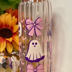 Handmade Glass Water Bottle – Ghosts & Bows Aesthetic (21oz)