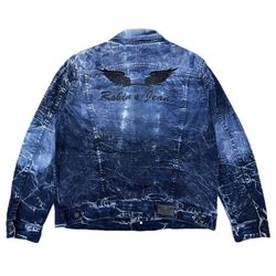 Robins Jeans Acid Wash Blue Luxury Distressed Denim Jean Jacket