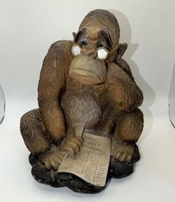 Vintage Ape Gorilla Reading Wall Street Journal Figurine Statue Monkey - 9 Inch
