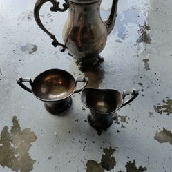Old Vintage Silver Teapot And Cup