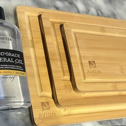 New 3 Piece Avion oak wood Cutting Board Set With New Food Grade Mineral Cleaning Oil! 