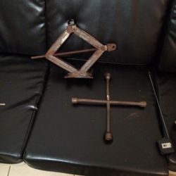 Old Scissor Car Jack And Tire Iron