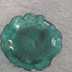 Vintage INDIANA GLASS Lily Pons Teal Water Lily Coupe 7"  Tray/plate