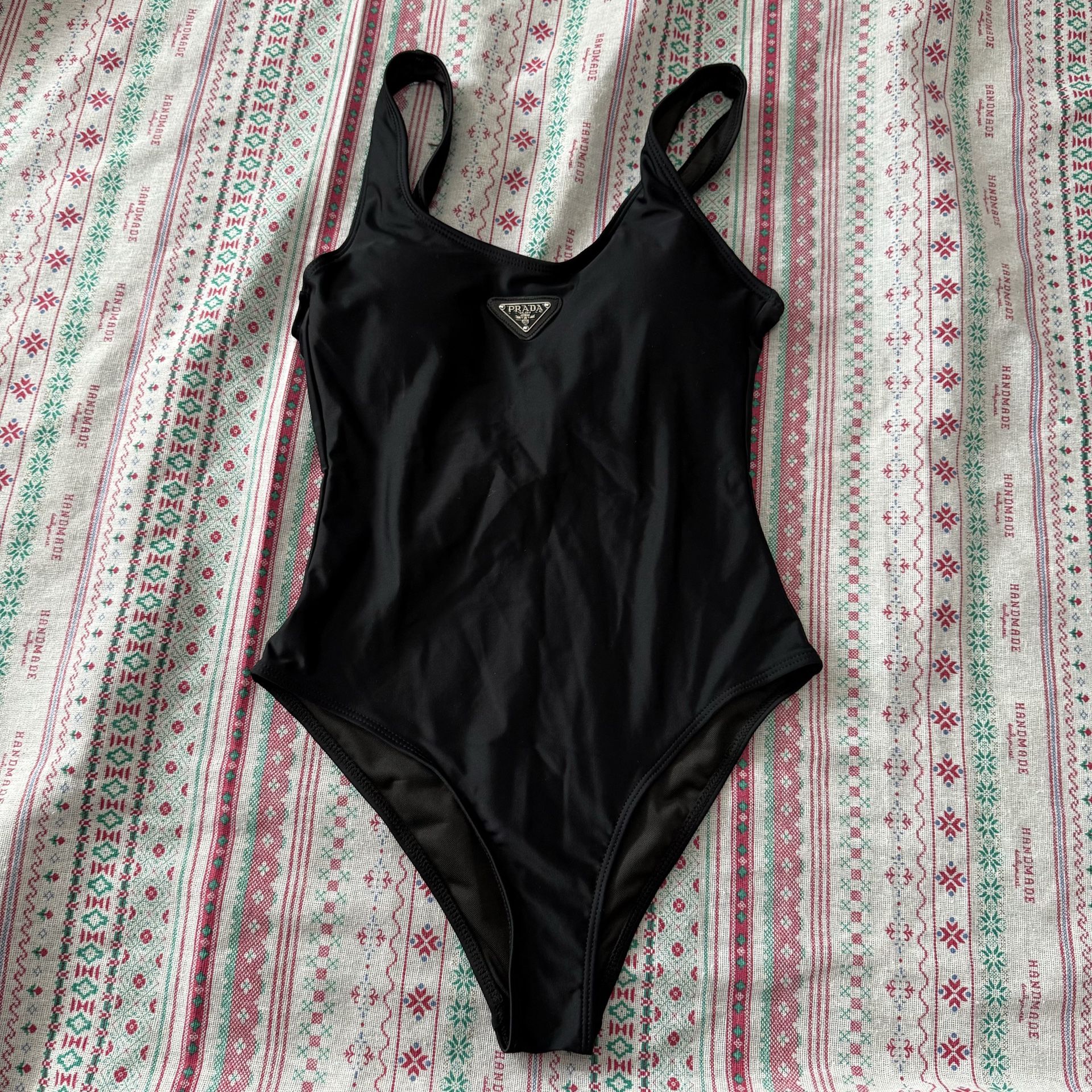 Prada Triangle Logo One-Piece Swimsuit Black Small