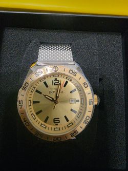 Invicta Men's Watch Gold Dial Silver Stainless Steel Mesh Band NIB
