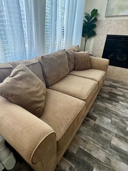 Tan Microfiber Sofa, Armchair, and Ottoman Set (3 piece)