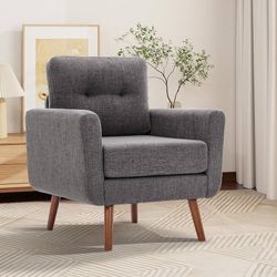 Accent Chair, Reading Chair for Living Room & Bedroom, Mid Century Modern Arm Chair, Button Tufted Upholstered Accent Chairs Sofa with Solid Wood Fram