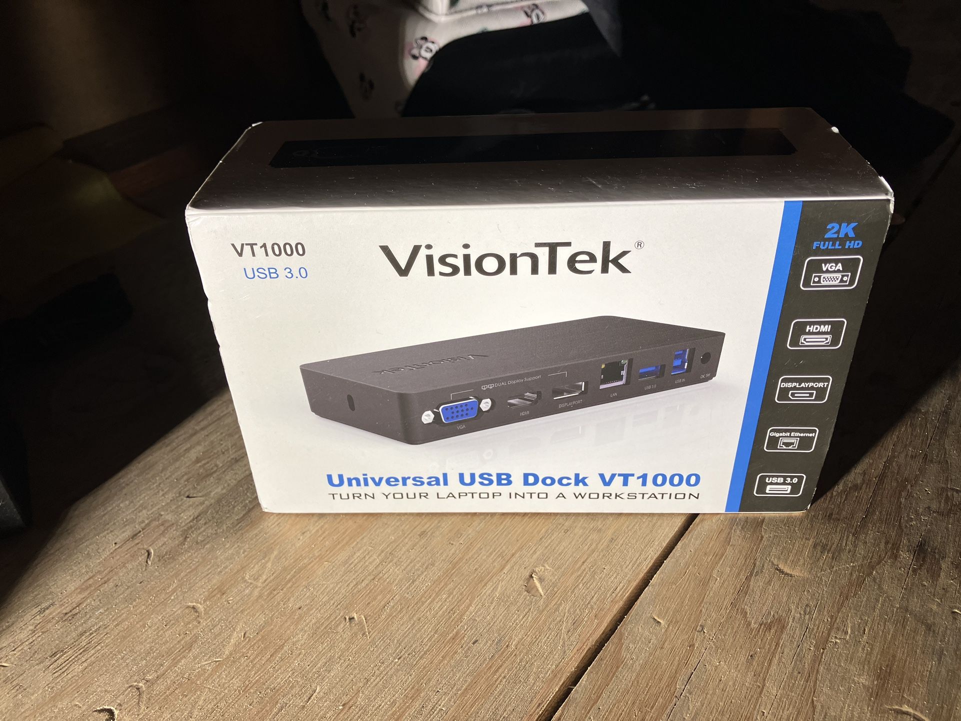 VisionTek VT1000 Universal Dual Full HD USB 3.0 Laptop Monitor Docking Station, DisplayLink, HDMI, DisplayPort, VGA, RJ45 Ethernet, MacBook, Windows -