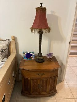 Wood Nightstand with Cabinet Set
