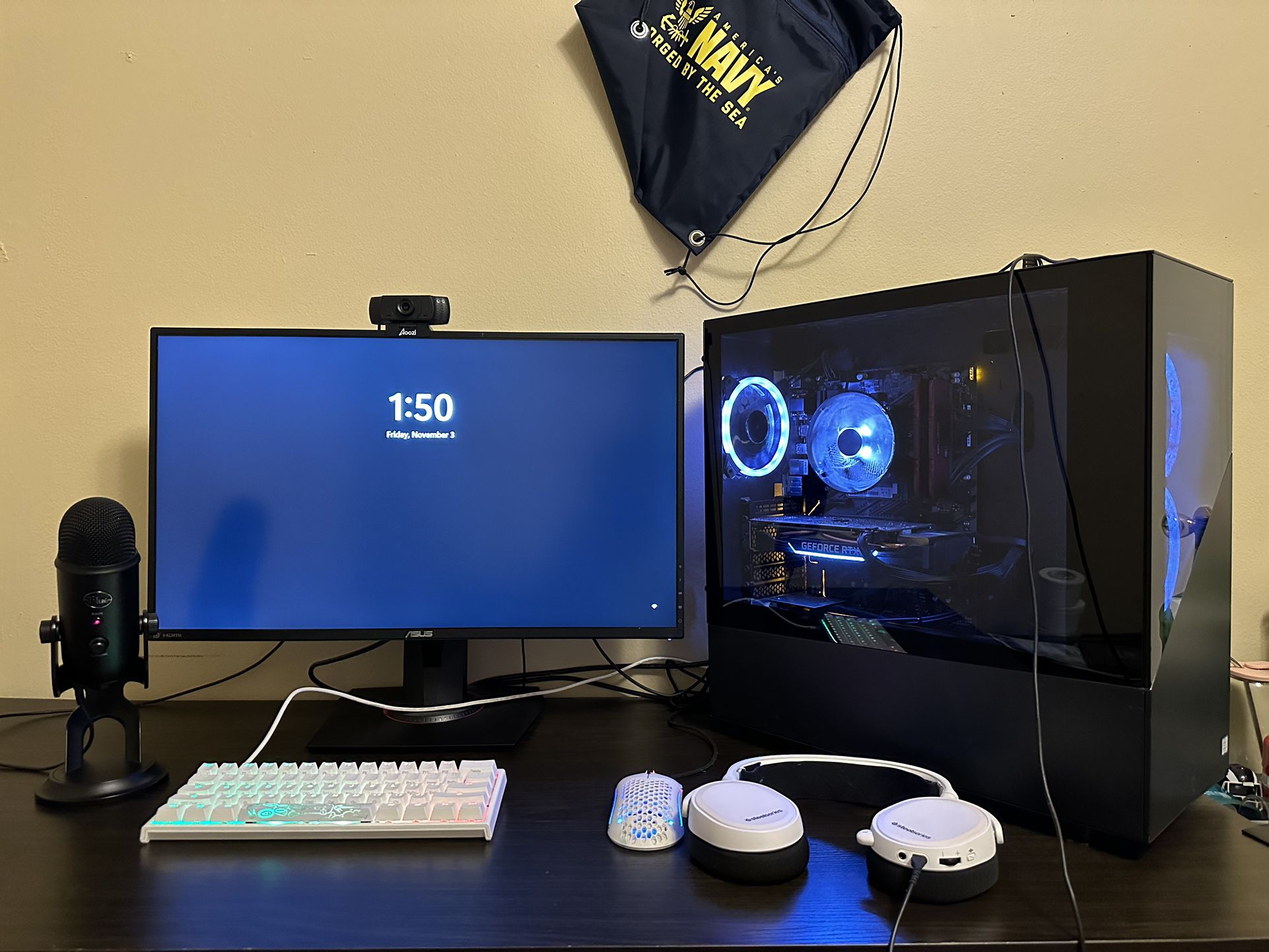 Cyber Power PC / ASUS 144 HZ Monitor / Model O Mouse / Ducky One 2 Mini Keyboard / Blue Yeti Mic