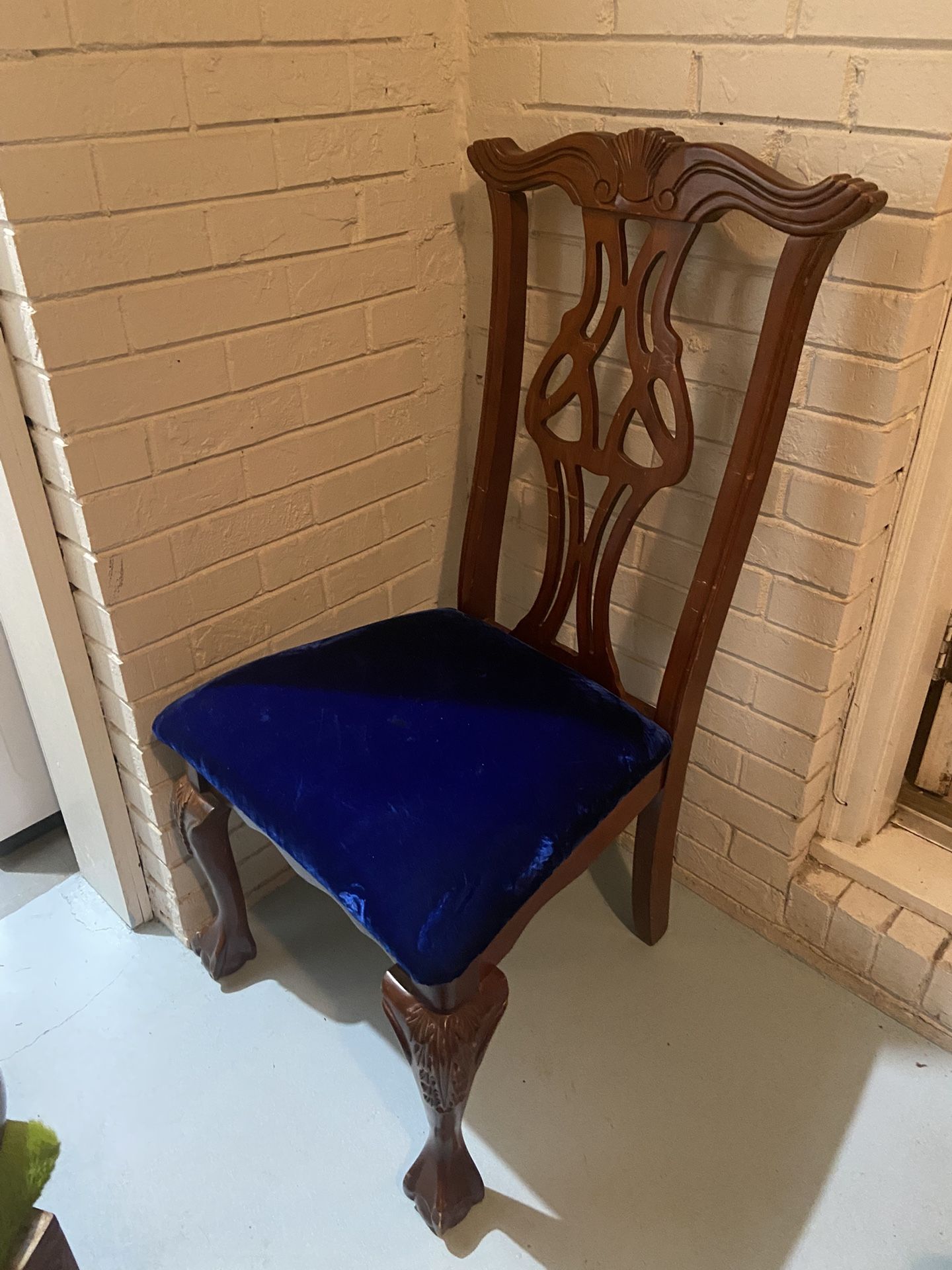 Blue velvet Ornate Wooden Dinning/ Office Chair