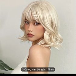 New Synthetic Blonde Wig 14" Long Wavy With Slight Curl In It 