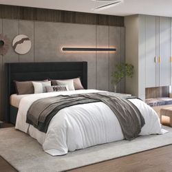 Sha Cerlin Queen Size Velvet Lift Up Hydraulic Storage Bed Frame, Platform Bed with Upholstered Wingback Headboard, No Box Spring Needed, Black