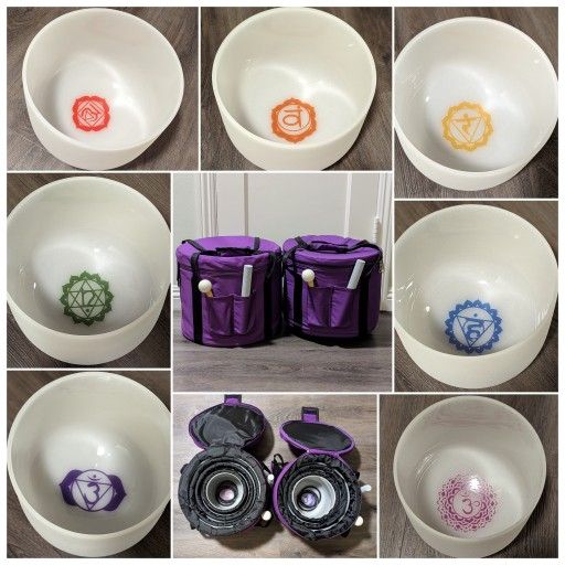 Complete Set of 7 Quartz Crystal Singing Bowls With Carrier Bags for ...