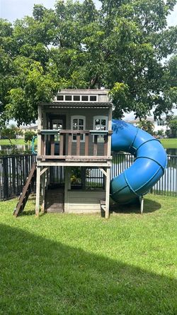 Wooden Outdoor Playset with Tube Slide