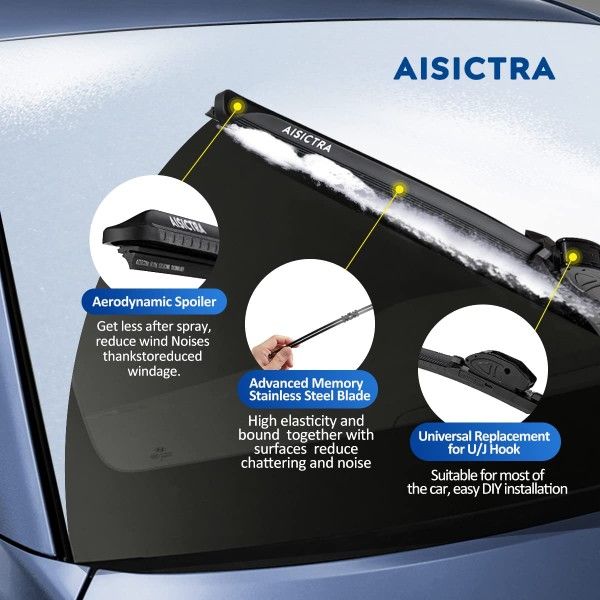 Aistra Water Repellency Wiper Blade with Bonus Pair of Silicone Refills for All Weather,Automotive Replacement for Car, Easy DIY Install & Superior