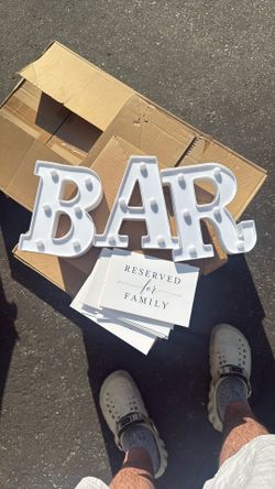 Light Up Bar Sign With 10 “Reserved For Family Signs”