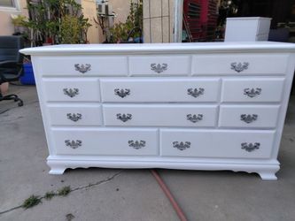 Solid maple white vintage low boy dresser