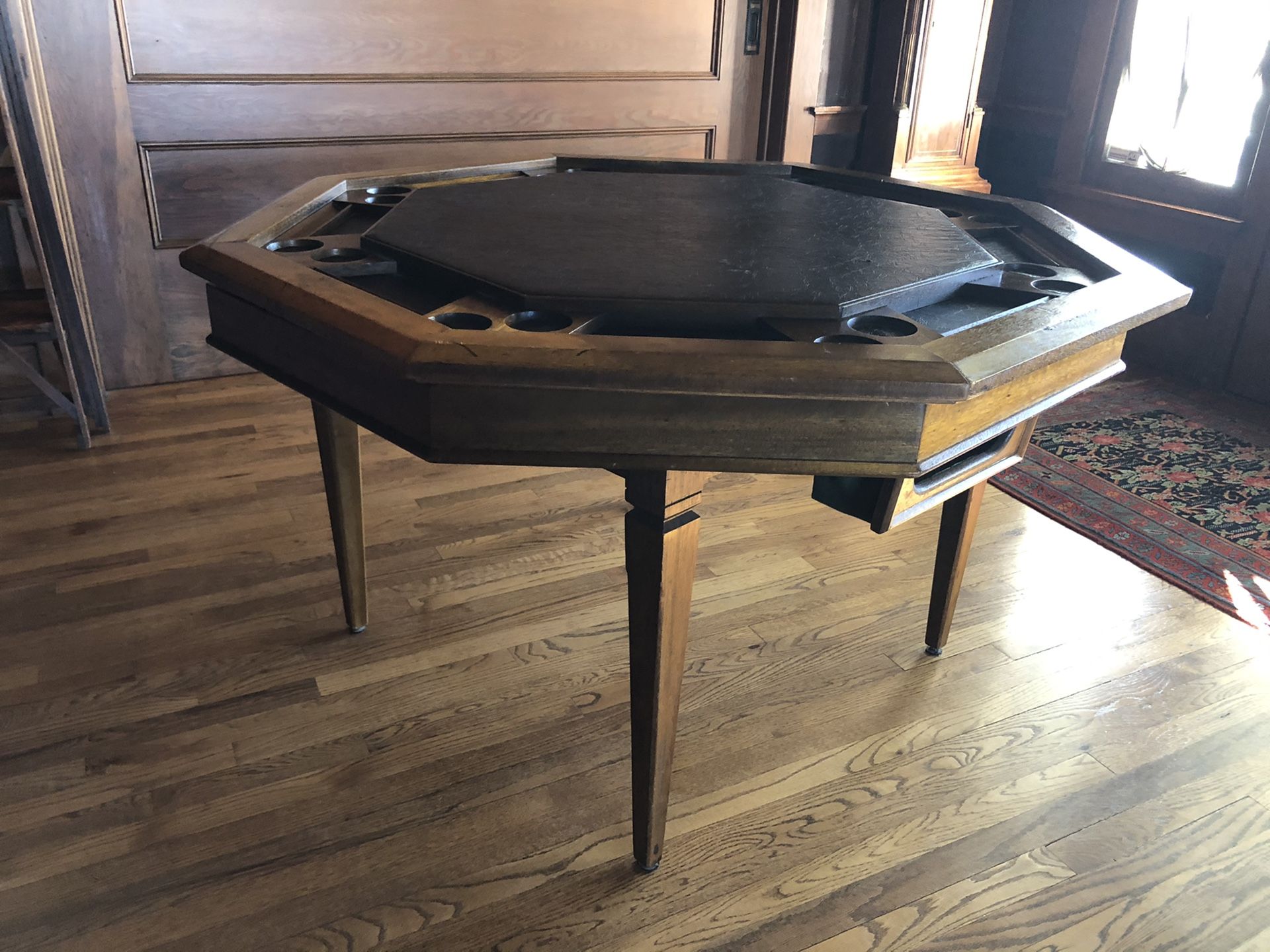 3 in 1 Table - Octagon 48” Bumper Pool with Slate bed in Antique Oak