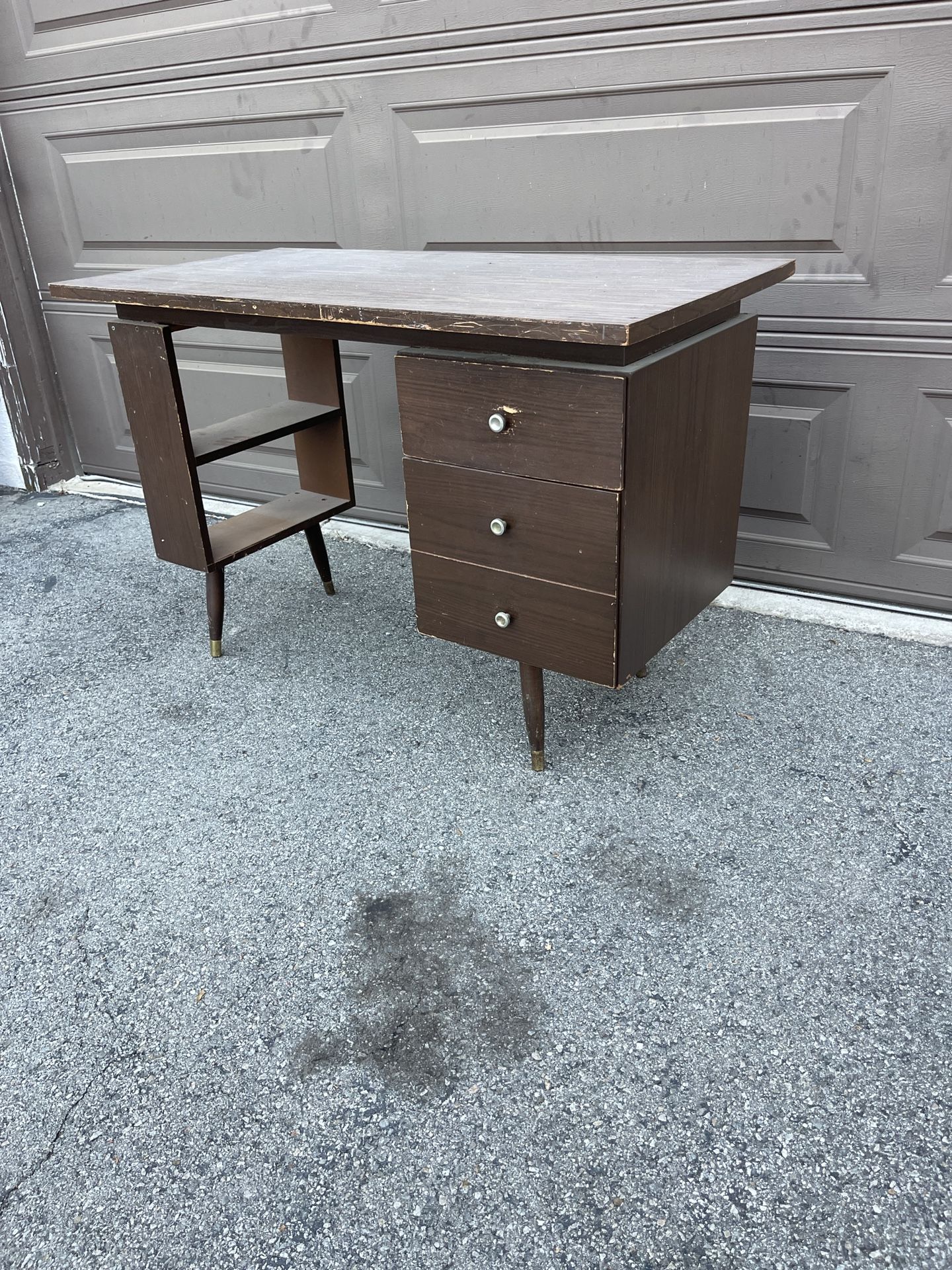 Vintage Mid Century Desk solid Wood 2 Drawer Right Side Book Shelf Left Side Storage