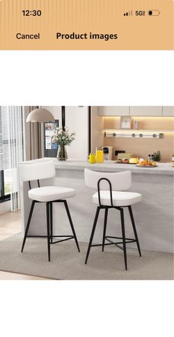 White Bar Stools with Black Metal Legs Set of 2