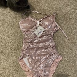 Metallic Pink Fancy Bikini Swimwear Swimsuit Bathing Suit One Piece Rave Clubbing Brand New Size S/XS