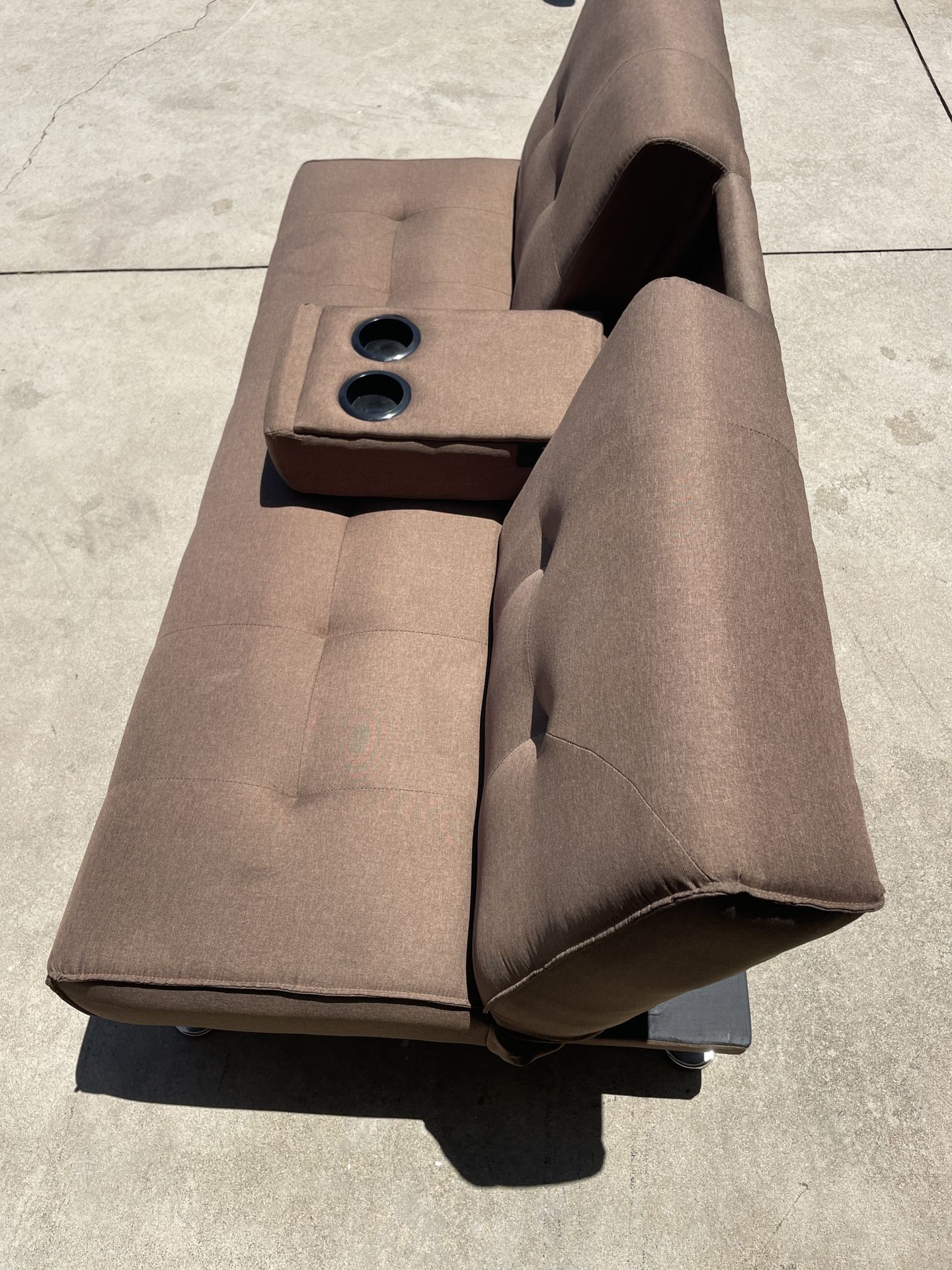71” inch Futon Couch with Armrest, 2-Cup holders, Sofa Bed Convertible with Metal Legs