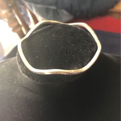 Vintage Silver Wavy Bangle Bracelet Etched With Symbols 