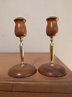 Vintage Myrtle wood candlestick holders