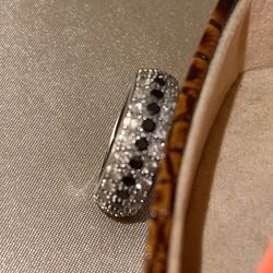 10K White Gold Band Ring with 79 Black and White Natural REAL Diamonds