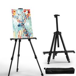 Art Easel for Painting and Display – Adjustable Floor 66 Inch Folding Aluminum Easel Stand for Sign - Table Top Canvas Stand - Portable Drawing Paint 