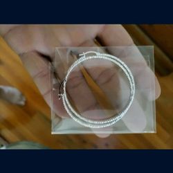 925 Sterling Silver Hoop Earrings Diamond Cut With Clasp