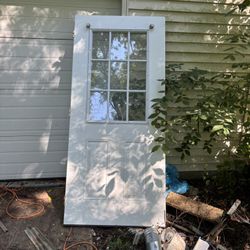36/80 Exterior Door. Small Dent Below Knob. Good For Shed Or Garage. No Frame.